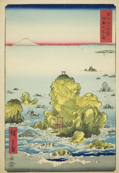 Baia di Futami nella provincia di Ise (Ise Futamigaura), dalla serie "Trentasei vedute del Monte Fuji (Fuji sanjurokkei)" da Utagawa Hiroshige