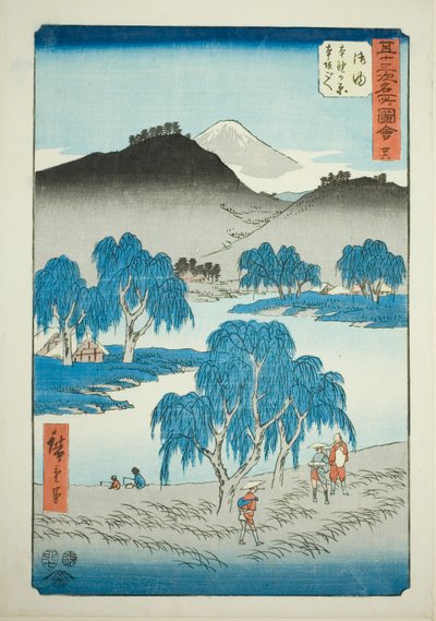 Goyu: Pianura di Motono e Passo di Motosaka (Goyu, Motonogahara Motozaka goe), n. 36 dalla serie "Famosi panorami delle cinquantatré stazioni (Gojusan tsugi meisho zue)", noto anche come il Tokaido verticale da Utagawa Hiroshige