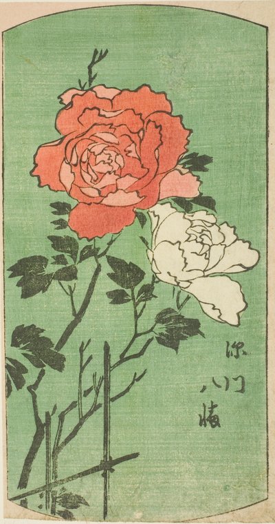 Santuario di Hachiman a Fukagawa (Fukagawa Hachiman), sezione di un foglio dalla serie "Immagini ritagliate di luoghi famosi di Edo (Edo meisho harimaze zue)" da Utagawa Hiroshige
