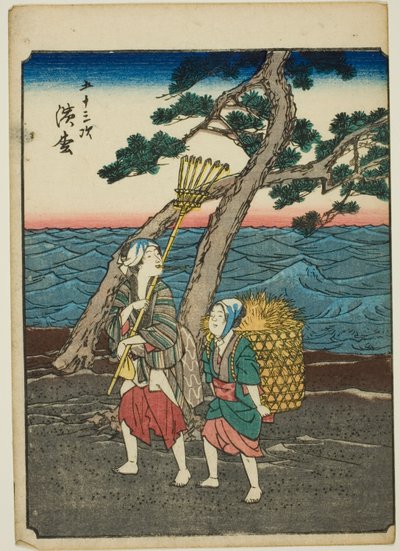 Hamamatsu, dalla serie "Le cinquantatré stazioni [del Tokaido] (Gojusan tsugi)," anche conosciuta come il Tokaido delle figure (Jinbutsu Tokaido) da Utagawa Hiroshige