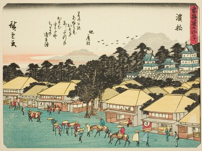 Hamamatsu, dalla serie "Le cinquantatré stazioni del Tokaido (Tokaido gojusan tsugi)," conosciuta anche come il Tokaido con poesia (Kyoka iri Tokaido) da Utagawa Hiroshige