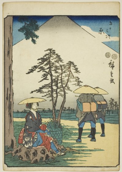 Hara, dalla serie "Cinquantaquattro stazioni [del Tokaido] (Gojusan tsugi)," conosciuta anche come il Tokaido delle figure (Jinbutsu Tokaido) da Utagawa Hiroshige