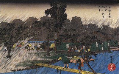 Hiroshige, Persone che si riparano dalla pioggia da Utagawa Hiroshige