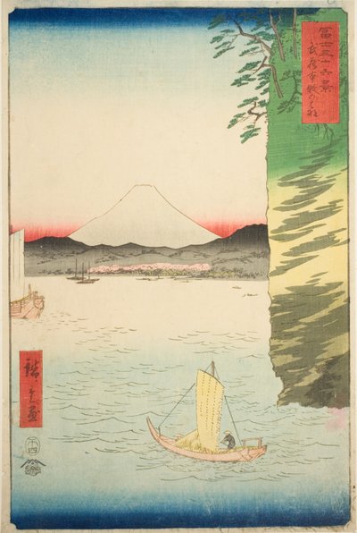 Honmoku nella provincia di Musashi (Musashi Honmoku no hana), dalla serie "Trentasei vedute del Monte Fuji (Fuji sanjurokkei)" da Utagawa Hiroshige