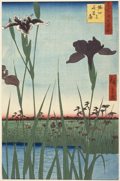 Giardino di iris di Horikiri (Horikiri no hanashōbu), dalla serie Cento vedute famose di Edo (Meisho Edo hyakkei) da Utagawa Hiroshige