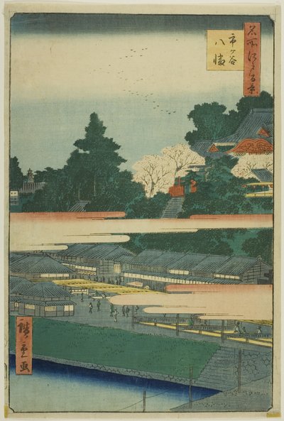 Santuario Ichigaya Hachiman (Ichigaya Hachiman), dalla serie "Cento vedute famose di Edo (Meisho Edo hyakkei)". da Utagawa Hiroshige