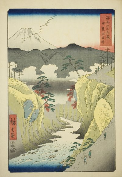 Passo di Inume nella provincia di Kai (Kai Inume toge), dalla serie "Trentasei vedute del Monte Fuji (Fuji sanjurokkei)" da Utagawa Hiroshige