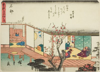 Ishibe, dalla serie "Le cinquantatré stazioni del Tokaido (Tokaido gojusan tsugi)," noto anche come il Tokaido con poesia (Kyoka iri Tokaido) da Utagawa Hiroshige
