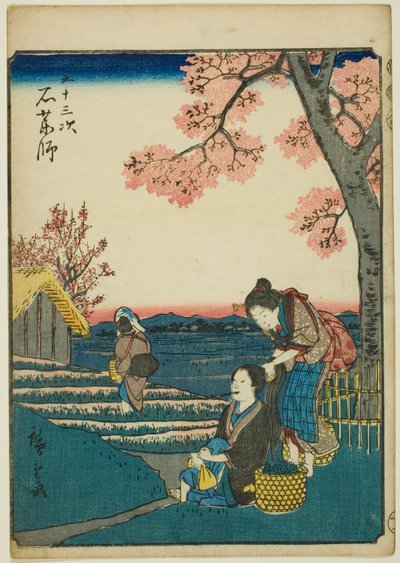 Ishiyakushi, dalla serie "Cinquantaquattro stazioni [del Tokaido] (Gojusan tsugi)," noto anche come il Tokaido delle figure (Jinbutsu Tokaido) da Utagawa Hiroshige