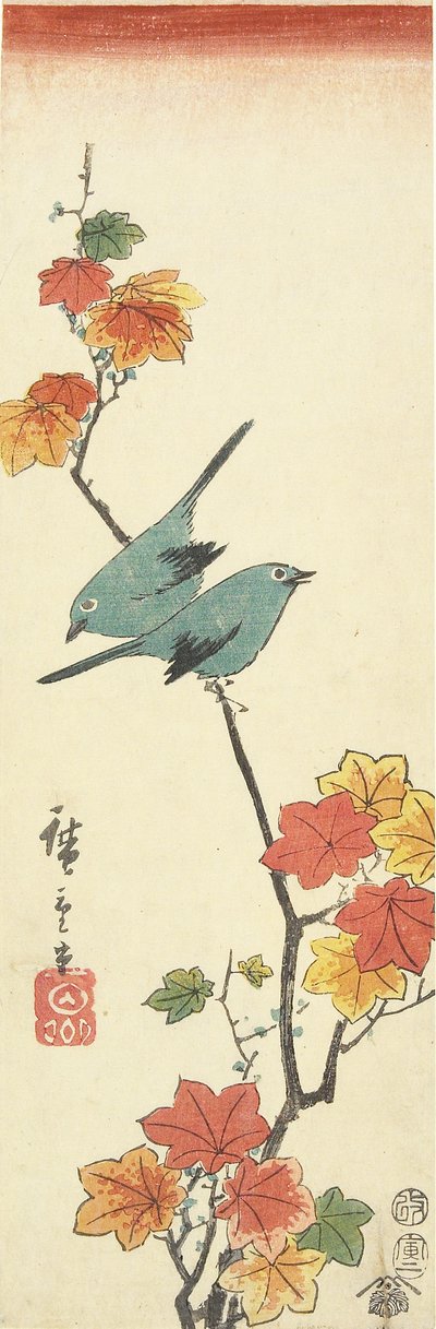 Occhi bianchi giapponesi su un ramo di acero, 1854 da Utagawa Hiroshige