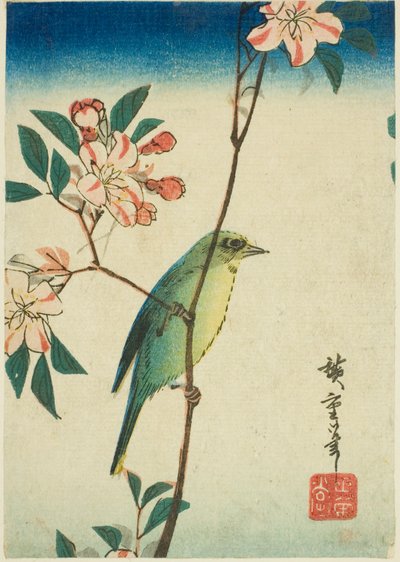 Occhio bianco giapponese su ramo fiorito da Utagawa Hiroshige