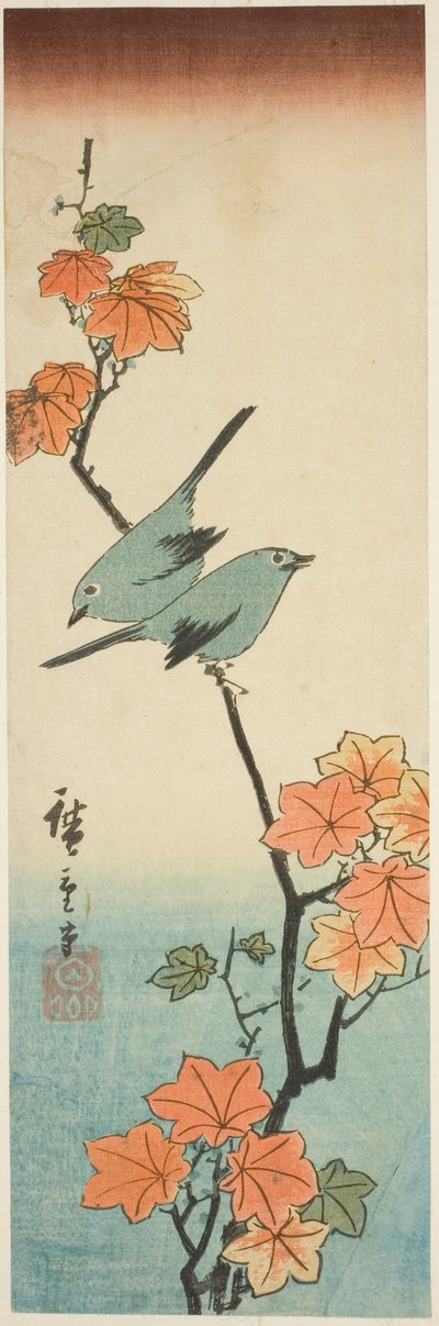 Occhi bianchi giapponesi su un ramo di acero da Utagawa Hiroshige
