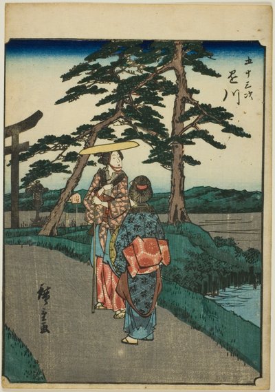 Kakegawa, dalla serie "Le cinquantatré stazioni del Tokaido (Gojusan tsugi)," conosciuta anche come il Tokaido delle figure (Jinbutsu Tokaido) da Utagawa Hiroshige