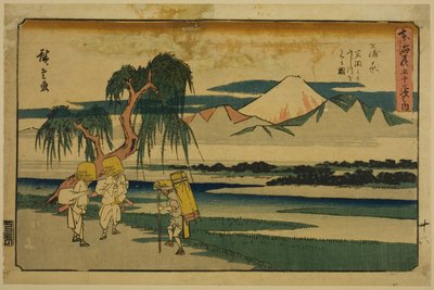 Kanbara: Vista del fiume Fuji da Iwafuchi, dalla serie "Le cinquantatré stazioni del Tokaido" da Utagawa Hiroshige
