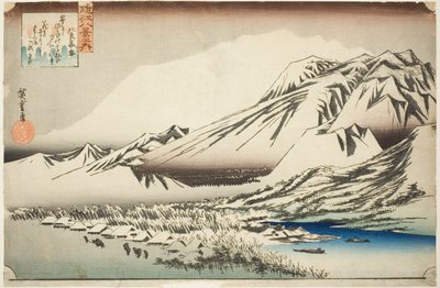 Neve persistente sul Monte Hira (Hira no bosetsu), dalla serie "Otto vedute della provincia di Omi (Omi hakkei no uchi)" da Utagawa Hiroshige