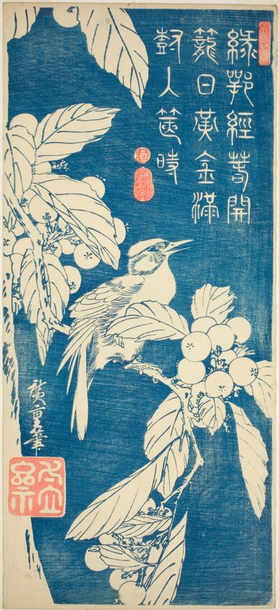 Nespolo e uccello da Utagawa Hiroshige