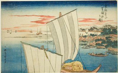 Bassa marea a Shibaura (Shibaura shiohi no zu), dalla serie "Vedute famose della capitale orientale (Toto meisho)" da Utagawa Hiroshige
