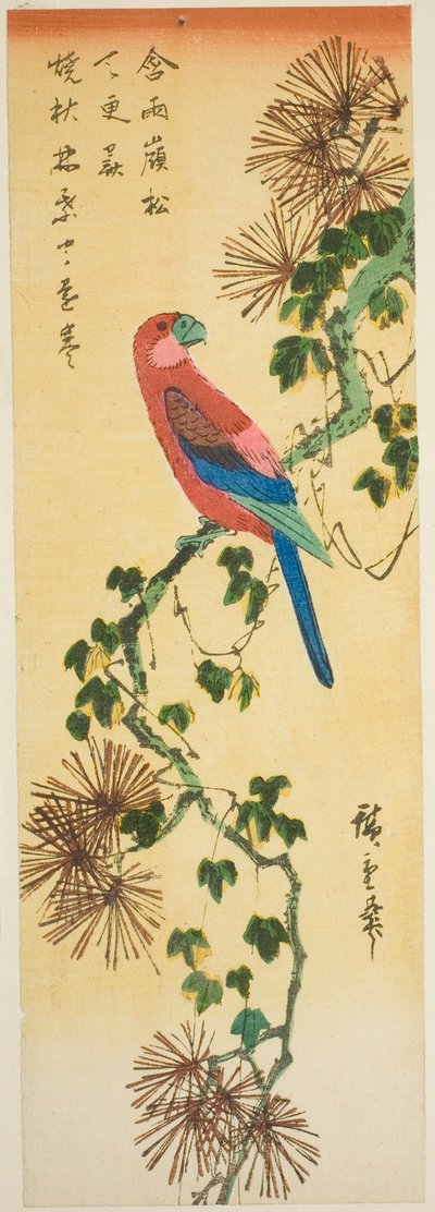Ara su ramo di pino ricoperto di edera da Utagawa Hiroshige