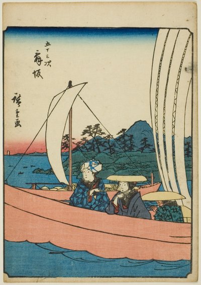 Maisaka, dalla serie "Le cinquantatré stazioni [del Tokaido] (Gojusan tsugi)," noto anche come il Tokaido delle Figure (Jinbutsu Tokaido) da Utagawa Hiroshige