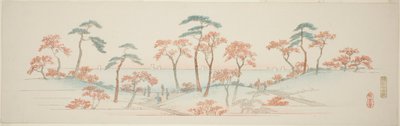 Aceri al Tempio Kaianji (Kaianji koyo), da una serie senza titolo di vedute famose dei sobborghi di Edo da Utagawa Hiroshige
