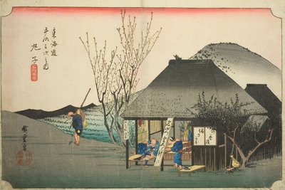 Mariko: famosa casa da tè (Mariko, meibutsu chamise), dalla serie "Le cinquantatré stazioni della strada del Tokaido (Tokaido gojusan tsugi no uchi)," anche conosciuta come il Tokaido di Hoeido da Utagawa Hiroshige