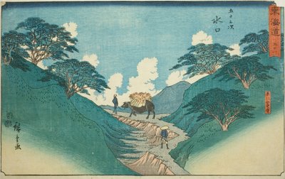 Minakuchi: I bellissimi pini sul Monte Hiramatsu (Minakuchi, Hiramatsuyama bisho)—No. 51, dalla serie "Le cinquantatré stazioni del Tokaido (Tokaido gojusan tsugi)," noto anche come il Reisho Tokaido da Utagawa Hiroshige