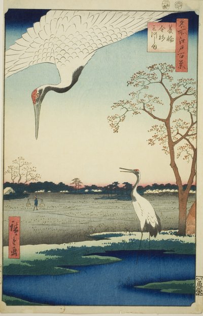 Minowa, Kanasugi, Mikawashima, dalla serie "Cento famosi vedute di Edo (Meisho Edo hyakkei)" da Utagawa Hiroshige