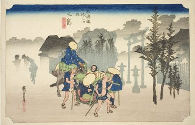 Mishima: Nebbia mattutina, dalla serie "Le cinquantatré stazioni della strada Tokaido" da Utagawa Hiroshige