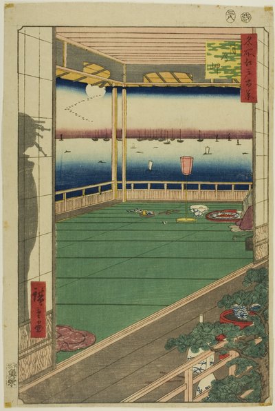 Punto di osservazione della luna (Tsuki no misaki), dalla serie "Cento vedute famose di Edo (Meisho Edo hyakkei)". da Utagawa Hiroshige