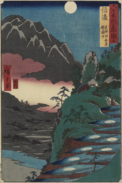 Riflessi della luna sulle risaie ai piedi del monte Kyodai, provincia di Shinano, luglio 1853 da Utagawa Hiroshige