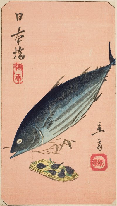 Mercato mattutino al ponte Nihon (Nihonbashi, asaichi), sezione di un foglio dalla serie "Ritagli di luoghi famosi di Edo (Harimaze Koto meisho)" da Utagawa Hiroshige