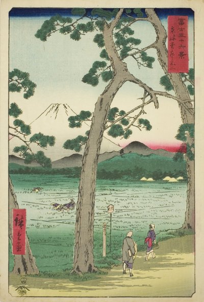 Monte Fuji Visto da Sinistra sulla Tokaido (Tokaido hidari Fuji), dalla serie "Trentasei Vedute del Monte Fuji (Fuji sanjurokkei)" da Utagawa Hiroshige