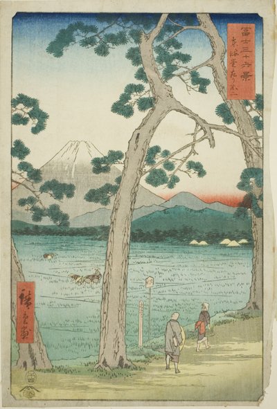 Monte Fuji visto da sinistra sul Tokaido, dalla serie "Trentasei vedute del Monte Fuji" da Utagawa Hiroshige