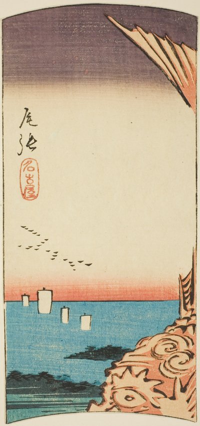 Nagoya nella provincia di Owari, sezione del foglio n. 4 dalla serie "Immagini ritagliate delle province" da Utagawa Hiroshige