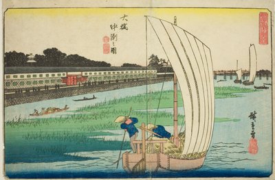 Nakasu a Ohashi (Ohashi Nakasu no zu), dalla serie "Vedute eccezionali di Edo (Koto shokei)" da Utagawa Hiroshige