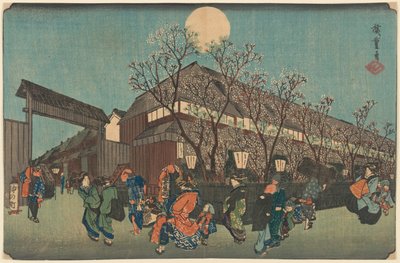 Processione notturna sotto i fiori di ciliegio lungo il Nakanoch? a Shin Yoshiwara da Utagawa Hiroshige