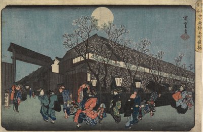 Vista notturna di Nakanomachi con fiori di ciliegio nello Yoshiwara da Utagawa Hiroshige