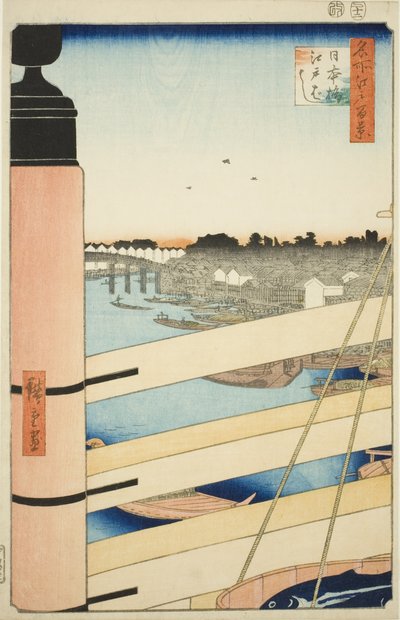 Ponte Nihon e Ponte Edo (Nihonbashi, Edobashi), dalla serie "Cento vedute famose di Edo (Meisho Edo hyakkei)" da Utagawa Hiroshige