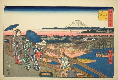 Ponte Nihon a Ponte Edo (Nihonbashi Edobashi), dalla serie "Luoghi famosi di Edo (Edo meisho)" da Utagawa Hiroshige
