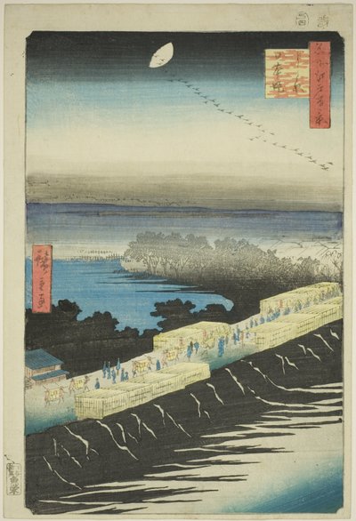 Argine Nihon, Yoshiwara (Yoshiwara Nihonzutsumi), dalla serie "Cento vedute famose di Edo (Meisho Edo hyakkei)" da Utagawa Hiroshige