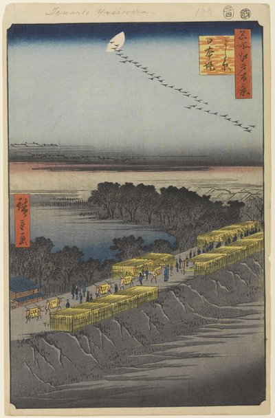 Argine Nihon, Yoshiwara, n. 100 da Cento famosi vedute di Edo, 1857 da Utagawa Hiroshige