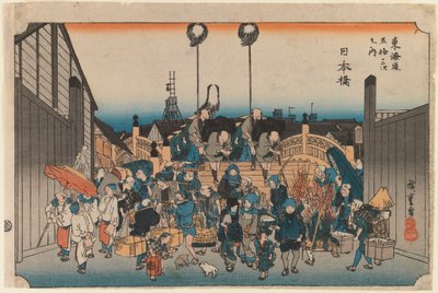 Nihonbashi, dalla serie: Tokaido go ju san tsugi no uchi, 1833-34 o successivo da Utagawa Hiroshige