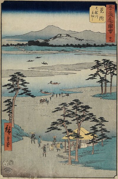 No.29 Traghetto sul fiume Tenryu, Mitsuke, luglio 1855 da Utagawa Hiroshige