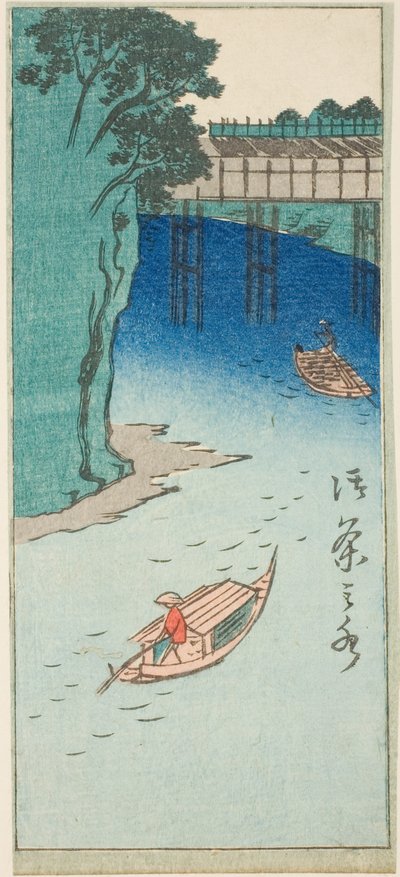 Ochanomizu, sezione di un foglio dalla serie "Immagini ritagliate di luoghi famosi di Edo" da Utagawa Hiroshige