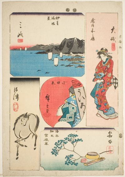 Oiso, Odawara, Hakone, Mishima e Numazu, n. 3 dalla serie "Immagini ritagliate del Tokaido" da Utagawa Hiroshige