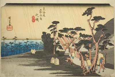 Oiso: La pioggia di Tora (Oiso, Tora ga ame), dalla serie "Cinquantatré stazioni della strada Tokaido (Tokaido gojusan tsugi no uchi)", nota anche come Hoeido Tokaido. da Utagawa Hiroshige