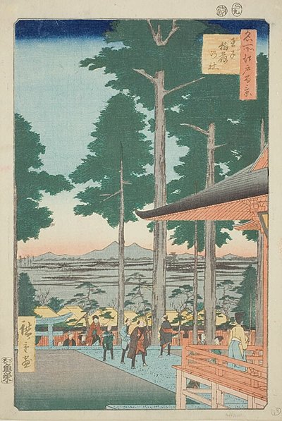 Santuario Oji Inari (Oji Inari no yashiro), n. 18 della serie "Cento vedute famose di Edo (Meisho Edo hyakkei)". da Utagawa Hiroshige