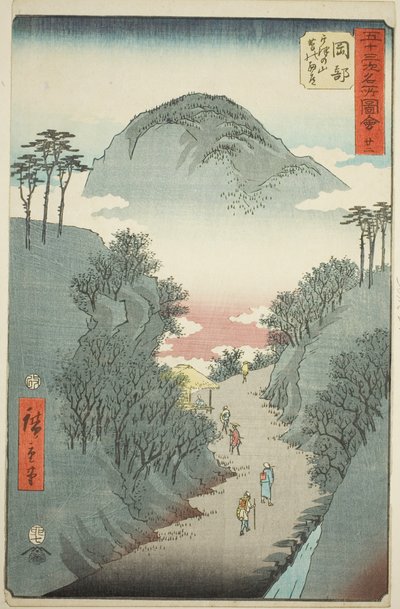 Okabe: Strada stretta coperta di edera sul Monte Utsu, n. 22 dalla serie "Luoghi famosi delle cinquantatré stazioni" da Utagawa Hiroshige