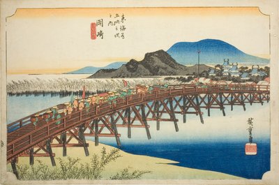 Okazaki: Ponte Yahagi, dalla serie "Le cinquantatré stazioni del Tokaido" da Utagawa Hiroshige
