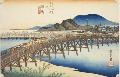 Okazaki: Ponte Yahagi, dalla serie "Le cinquantatré stazioni del Tokaido" da Utagawa Hiroshige
